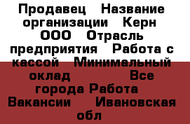 Продавец › Название организации ­ Керн, ООО › Отрасль предприятия ­ Работа с кассой › Минимальный оклад ­ 14 000 - Все города Работа » Вакансии   . Ивановская обл.